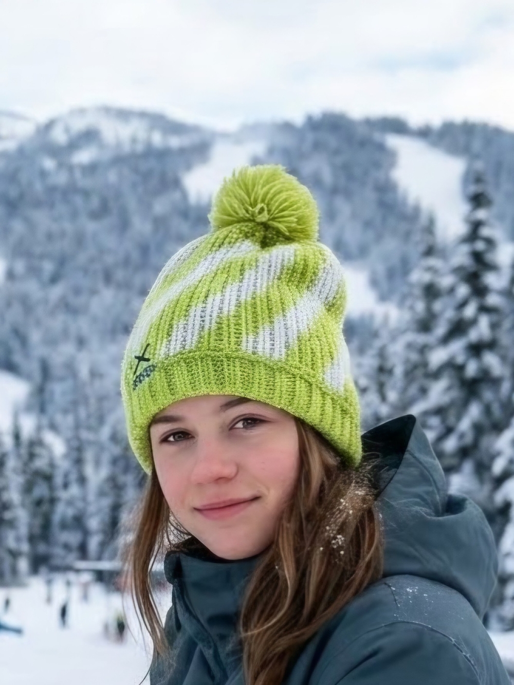 Kids Lime Green and White Pom Knit Beanie